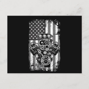 Vintage-Muskelauto-Kolben-Amerikanische-Flagge-Lus Begleitkarte