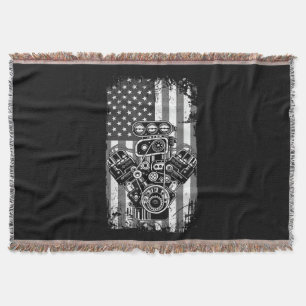 Vintage-Muskelauto-Kolben-Amerikanische-Flagge-Lus Decke