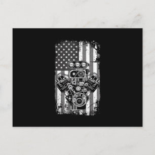 Vintage-Muskelauto-Kolben-Amerikanische-Flagge-Lus Feiertagspostkarte