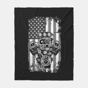 Vintage-Muskelauto-Kolben-Amerikanische-Flagge-Lus Fleecedecke