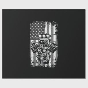 Vintage-Muskelauto-Kolben-Amerikanische-Flagge-Lus Geschenkpapier