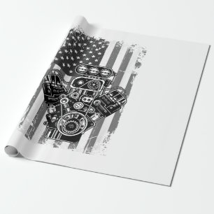 Vintage-Muskelauto-Kolben-Amerikanische-Flagge-Lus Geschenkpapier
