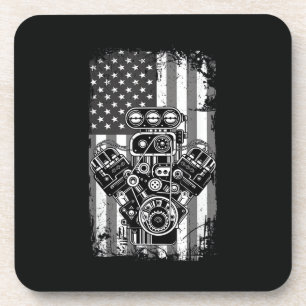Vintage-Muskelauto-Kolben-Amerikanische-Flagge-Lus Getränkeuntersetzer
