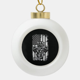Vintage-Muskelauto-Kolben-Amerikanische-Flagge-Lus Keramik Kugel-Ornament