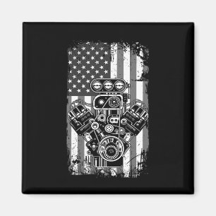 Vintage-Muskelauto-Kolben Amerikanische Flagge Lus Magnet