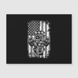 Vintage-Muskelauto-Kolben-Amerikanische-Flagge-Lus Magnetkarte