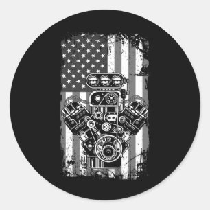 Vintage-Muskelauto-Kolben Amerikanische Flagge Lus Runder Aufkleber