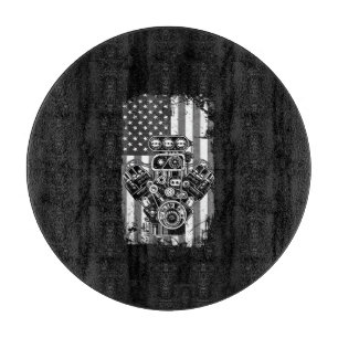 Vintage-Muskelauto-Kolben-Amerikanische-Flagge-Lus Schneidebrett