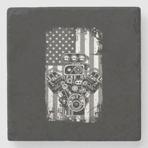 Vintage-Muskelauto-Kolben-Amerikanische-Flagge-Lus Steinuntersetzer