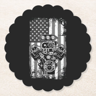 Vintage-Muskelauto-Kolben-Amerikanische-Flagge-Lus Untersetzer