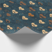 Vintage Mustache Heart Pattern on Denim Blue Geschenkpapier (Ecke)