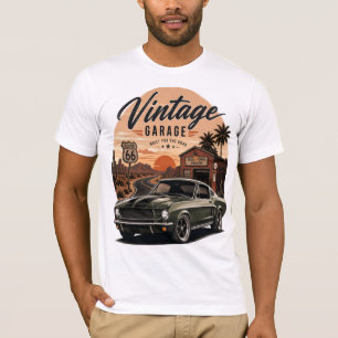 Vintage Mustang Route 66 Garage Sonnenuntergang Gr T-Shirt