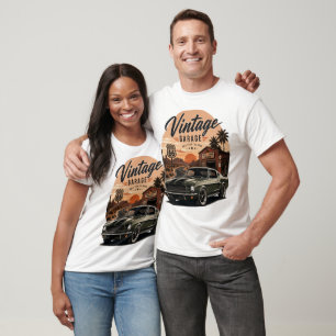 Vintage Mustang Route 66 Garage Sonnenuntergang Gr T-Shirt