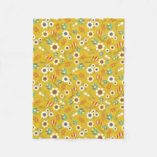 Vintage Mustard Yellow Floral Flowers Pattern Fleecedecke (Vorderseite)