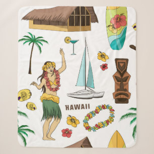 Vintage-Muster aus hawaiianischen Symbolen und Ico Sherpadecke