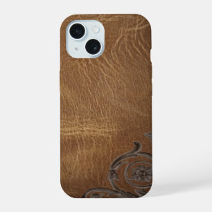 vintage Muster braunes Western-Leder iPhone 15 Hülle