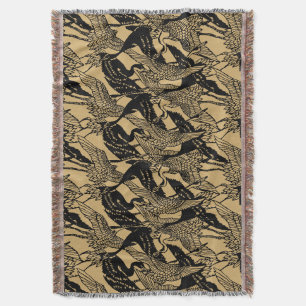 Vintage-Muster eines japanischen Kranichs Decke