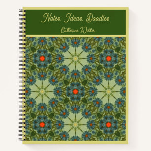 Vintage-Muster in Grün mit blauen Blumen Notizblock
