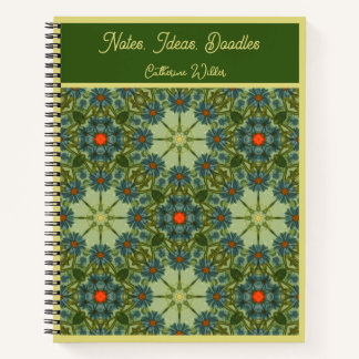 Vintage-Muster in Grün mit blauen Blumen Notizblock