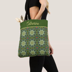 Vintage-Muster in Grün mit blauen Blumen Tasche