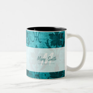 Vintage-Muster individuelle Initiale Weiß Blau Zweifarbige Tasse
