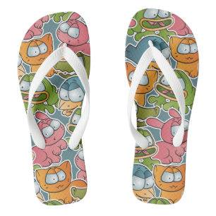 Vintage-Muster mit Cartoon-Tieren Badesandalen
