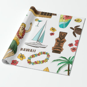 Vintage-Muster mit hawaiianischen Symbolen und Ico Geschenkpapier
