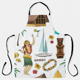 Vintage-Muster mit hawaiianischen Symbolen und Ico Schürze