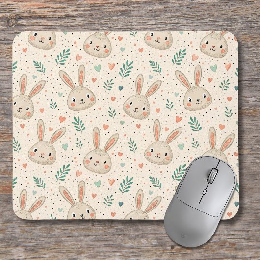 Vintage-Muster mit winzigen Hasengesichtern und Ro Mousepad