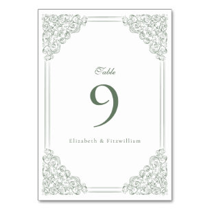 Vintage Mute Green Frame Elegante Script Hochzeit Tischnummer
