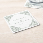 Vintage Mute-Green-Verziert-Rahmen-Hochzeit Rechteckiger Pappuntersetzer (angewinkelt)