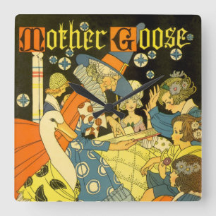 Vintage-Mutter-Gans-Lesebücher für Kinder Quadratische Wanduhr