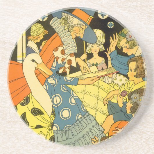 Vintage Mutter Gans lesen Bücher für Kinder Getränkeuntersetzer (Vorne)