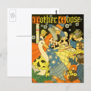 Vintage Mutter Gans lesen Bücher für Kinder Postkarte