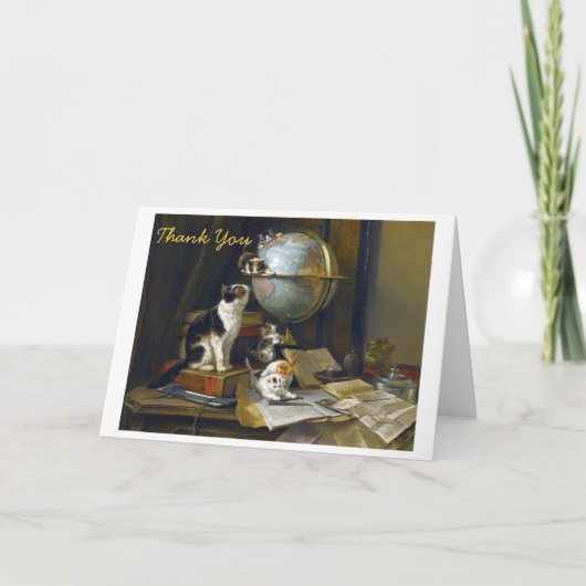 Vintage Mutter Katze Kätzchen Welt Globus Danke (Vorderseite)