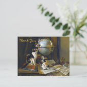 Vintage Mutter Katze Kätzchen Welt Globus Danke Postkarte (Stehend Vorderseite)