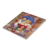 Vintage Mutter mit Kindern am Tisch Fliese (Seite)