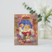 Vintage Mutter mit Kindern am Tisch Postkarte (Stehend Vorderseite)