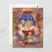 Vintage Mutter mit Kindern am Tisch Postkarte (Vorne/Hinten)