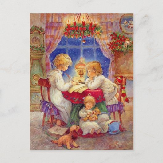 Vintage Mutter mit Kindern am Tisch Postkarte (Vorderseite)