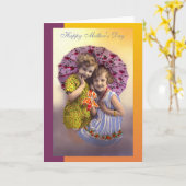 Vintage Mütter-Tagesmädchen Karte (Gelbe Blume)