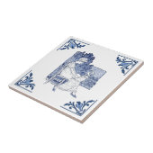 Vintage Mutter und Kind Delft Blue & White Fliese (Seite)