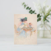 Vintage Mutter und Kind mit Tee Postkarte (Stehend Vorderseite)