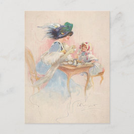 Vintage Mutter und Kind mit Tee Postkarte