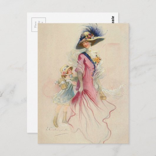 Vintage Mutter und Kind Postkarte (Vorne/Hinten)