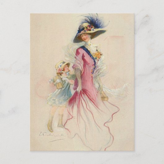 Vintage Mutter und Kind Postkarte (Vorderseite)