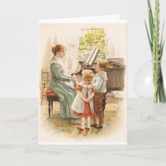 Vintage Mutter und Kinder mit Klavier-Karte Karte (Vorderseite)