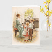 Vintage Mutter und Kinder mit Klavier-Karte Karte (Gelbe Blume)