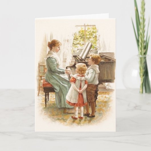 Vintage Mutter und Kinder mit Pianokarte Karte (Vorderseite)