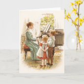 Vintage Mutter und Kinder mit Pianokarte Karte (Gelbe Blume)